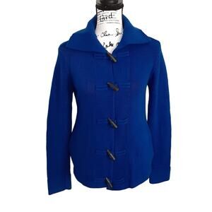 Vintage 90s Cashmere Merino Wool Blue Cardigan Sweater Toggle Royal Blue Sz XS